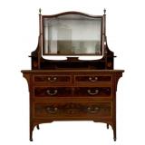 English Mahogany Inlaid Dresser w/ Mirror