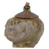 Oriental Elephant Pottery Jar 7"