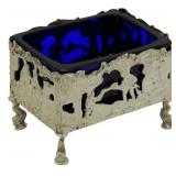 800 Silver and Cobalt Glass Salt Cellar