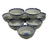 8 Blue/White Oriental Bowls - 4 3/4" Round
