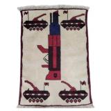 Hand made Afghan War Fringed Rug - 26 x 38