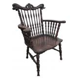 Antique Dolphin Carved Spindle Back Armchair