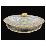Rose Medallion China Tureen w/ Platter - 11" Round