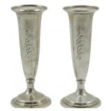 Ca. 1800s Pr Sterling Weighted Trumpet Vases
