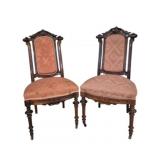 Matched Pair Victorian Carved Walnut Chairs