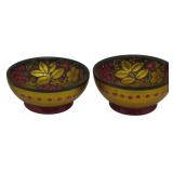 2 Vintage Wooden Folk Art Bowls