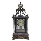 Marble & Bronze Clock w/ Winged Ladies & Lion