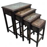 Set of 4 Carved Oriental Nesting Tables