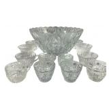 Cut Glass Punch Bowl 6x12" w/ 12 cups