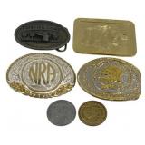 NRA Belt Buckles & 2 Coins
