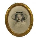 Framed Oval Portrait of Girl - 17 x 21