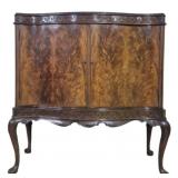 English George II Burl Front & Carved Cabinet