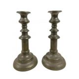 Pair Vintage Pewter Candleholders - 10 x 4