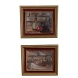 2 Framed Canvas Paintings - Signed - 5.5 x 6.5