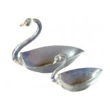2 Duncan Miller Glass Swans - 11 x 7 x 8