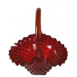 Fenton Red Hobnail Glass Basket - 6 x 9 x 7