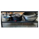 Shelf Lot of Assorted Items - Mixing Bowls, Pots &