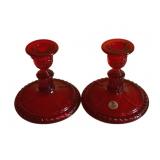 Pair Fenton Red Candleholders - 5' Tall
