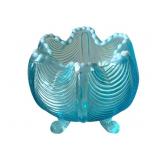 Vintage Fenton Glass Aqua Blue Footed Rose Bowl