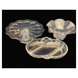 3 Glass Items - Cake Stand, Vase & Plate