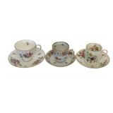 3 English & Bavarian Cups & Saucers