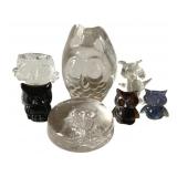 7 Glass Owl Figurines