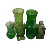 Lot of Assorted Green Glass Vases & Jars