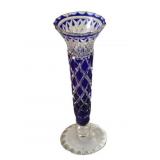 Bohemian Cobalt Cut to Clear Vase