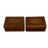 2 Carved Wooden Trinket Boxes - 4 x 5 x 2