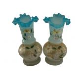Pair Bristol Painted Vases w/ Butterflies