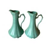 2 Ceramic Green Pitchers - 12' Tall