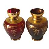 Pair Red Glass Vases w/ Overly