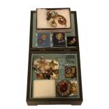 Jewelry Box w/ Assorted Jewelry - Pins & More