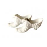 2 Fenton Hobnail Milk Glass Shoes - 6 x 3 x 1.5