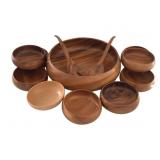 14pc Monkey-Pod Wood Salad Bowl Set