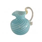 Venetian Ribbon Blue Glass Pitcher - 3' Tall