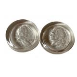 2 Glass Paperweights - 3.5' Round