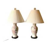 Pair Asian Ceramic Lamps - 29' Tall