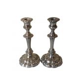 Pair Silver Plated Candleholders - 9 1/4' Tall