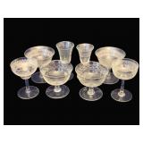 8 Vintage Etched Stemware