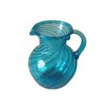 Blue Swirl Glass Pitcher - 6.5' Tall
