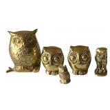 5 Vintage Brass Owls