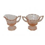 Heisey Petal Flamingo Creamer & Sugar Set