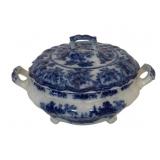 Flow Blue Tureen - 9 x 8, as is