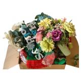 Box of Assorted Faux Flowers & More