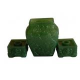 Consolidated Opaque Green Glass Vase & Candlestick