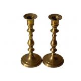Pair Brass Candleholders - 7.5' Tall