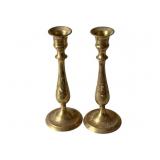 Pair Brass Candleholders - 7.5' Tall