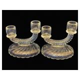 Pair Imperial Glass Candleholders - 5 x 5