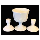 Milk Glass Compote w/ 2 Candleholders - 4', 6.5'